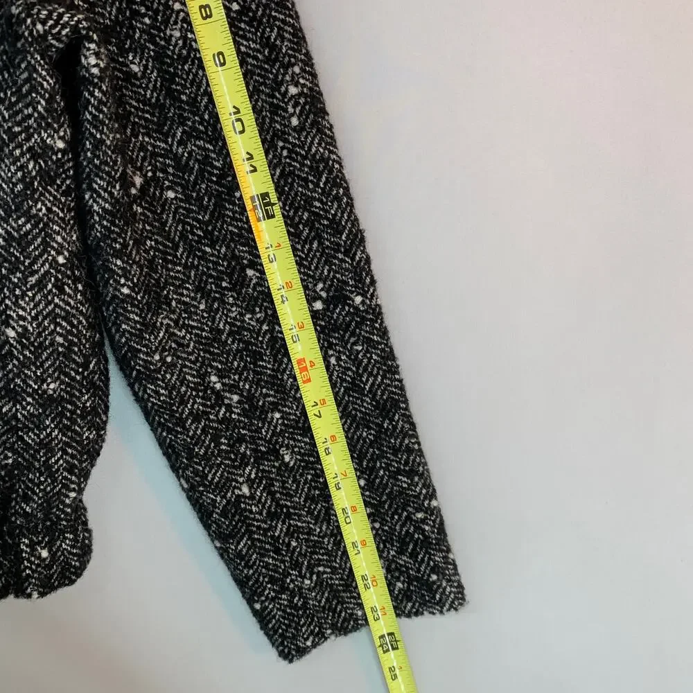 ZARA Bomber Jacket Women Medium Black Gray Zip Tweed Lined Classic - Picture 7 of 13